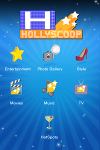 Hollyscoop Main Screen